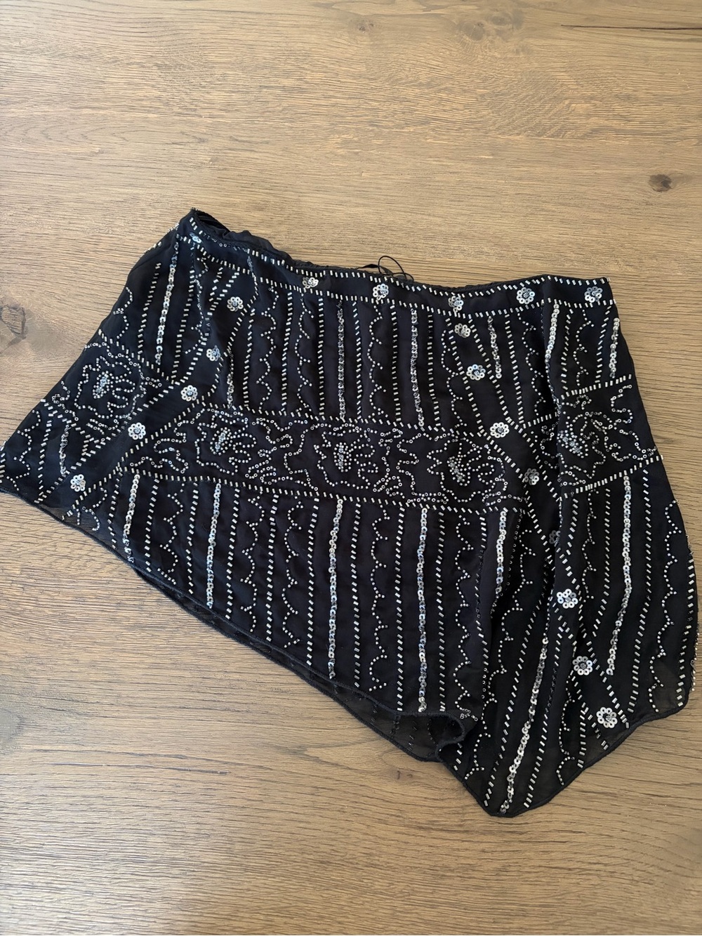 Zara Black Asymmetrical Beaded Mesh Skirt - Picture 3 of 5